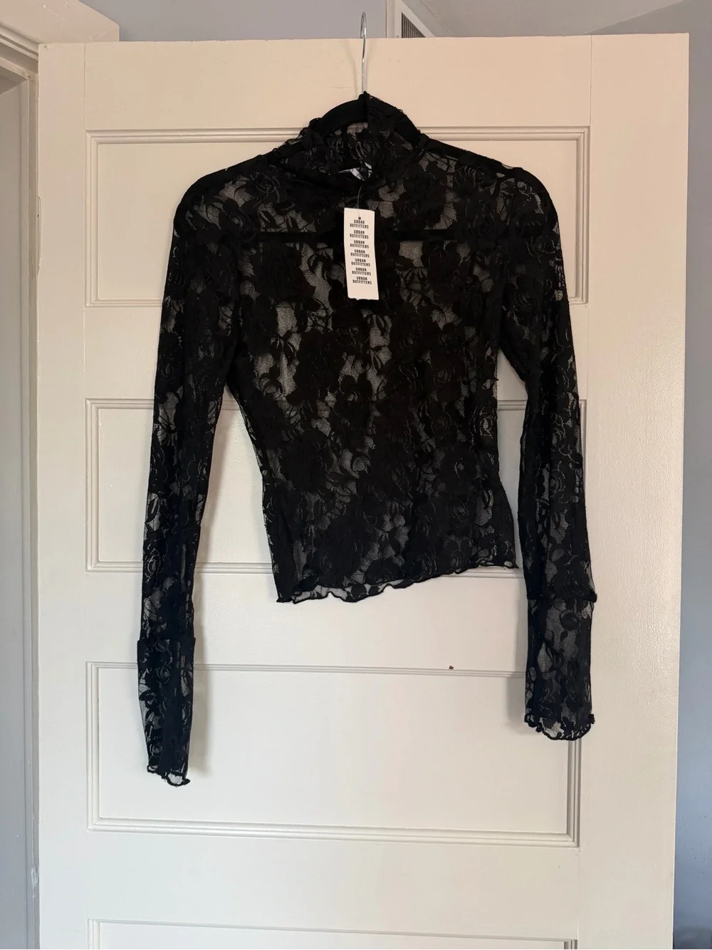 New Urban Outfitters Black Lace Mock Neck Top